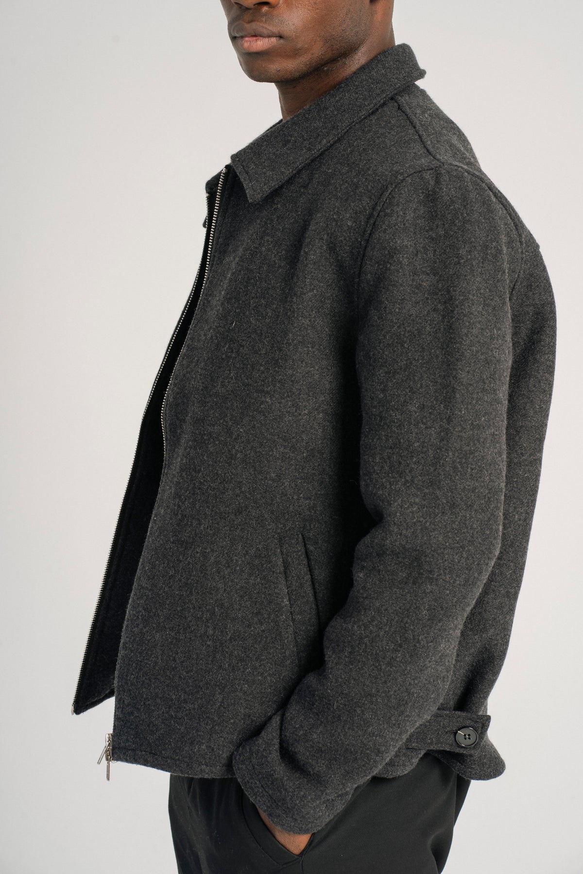 Wool Blend Zip-Up – Ash Grey