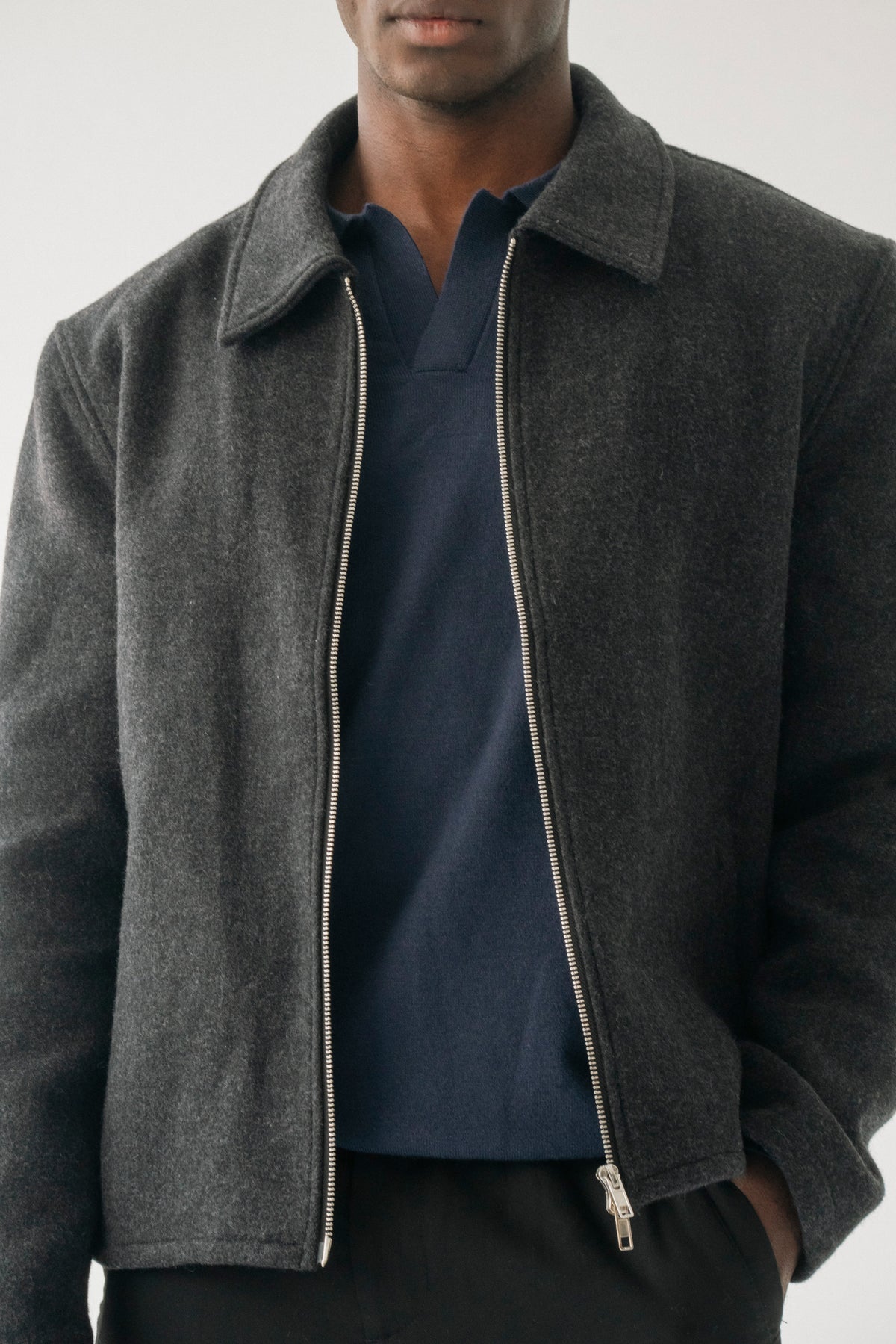Wool Blend Zip-Up – Ash Grey