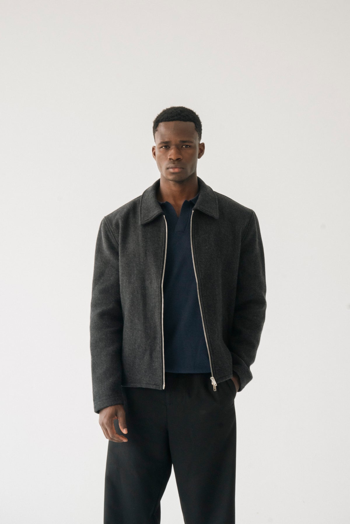 OPALE wool blend zip up ash grey garment photography